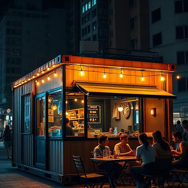 کافه کانکسی در محیط شهری در شب