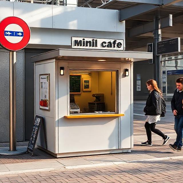 مینی‌کافه پیش‌ساخته کنار ایستگاه حمل‌ونقل عمومی