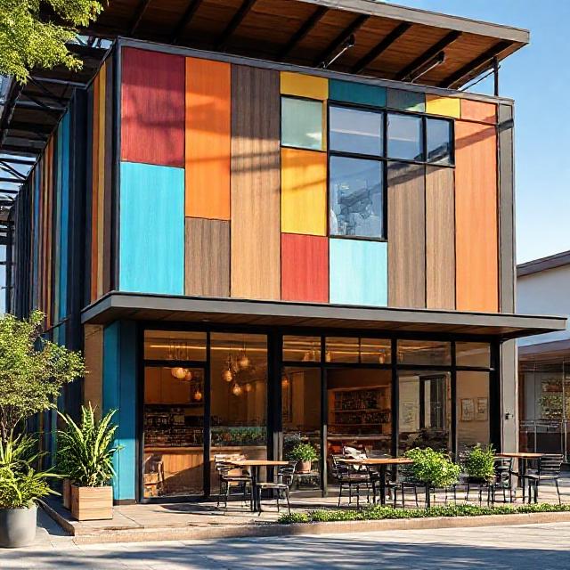 نمای کافه پیش‌ساخته با پنل‌های کامپوزیت مدرن