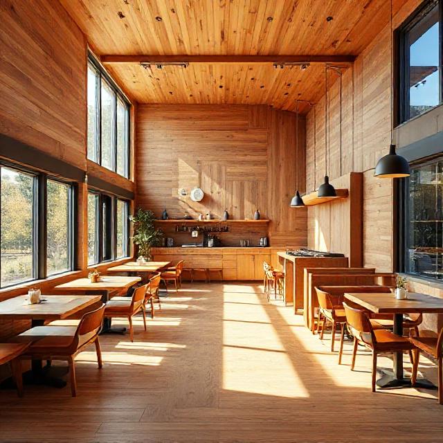 چوب مهندسی‌شده در کافه‌های پیش‌ساخته مدولار